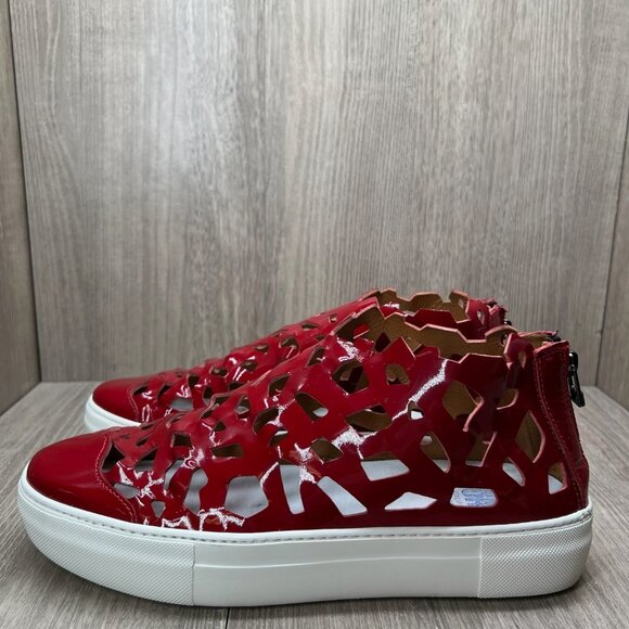 Area Forte Women Size 11 Italian Red Patent Leather Cut-Out Sneakers - Picture 2 of 10